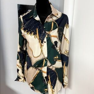 Chain Print Shirt - Blue and Gold